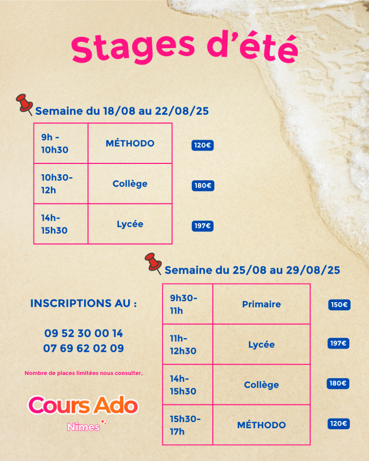 ☀️ Stages d’été à Nîmes – Préparez la rentrée en toute sérénité !